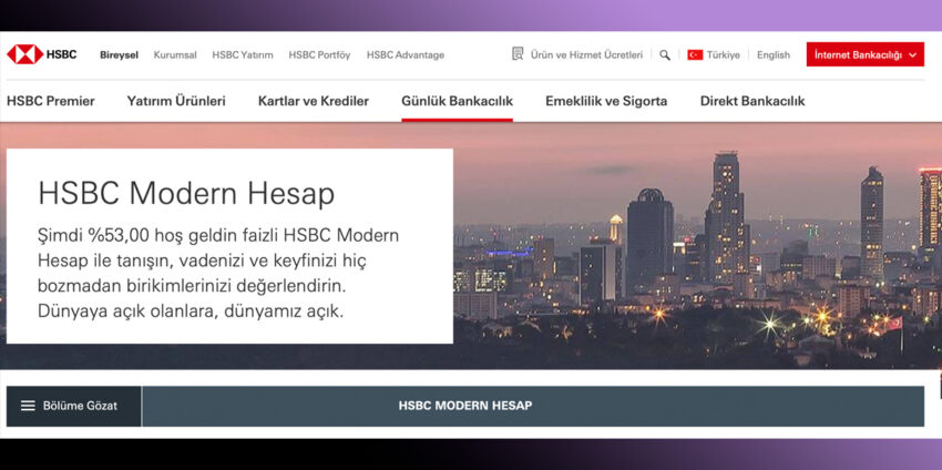 En çok Faiz veren Banka HSBC Modern Hesap